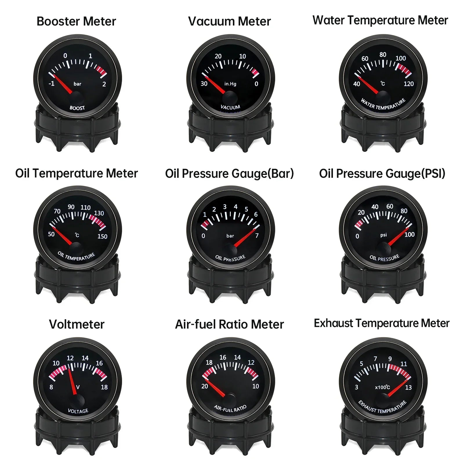 12V Car Gauge 52mm Water Temp Oil Temp Voltmeter Oil Press BAR PSI Vacuum Boost Gauge Air Fuel Ratio