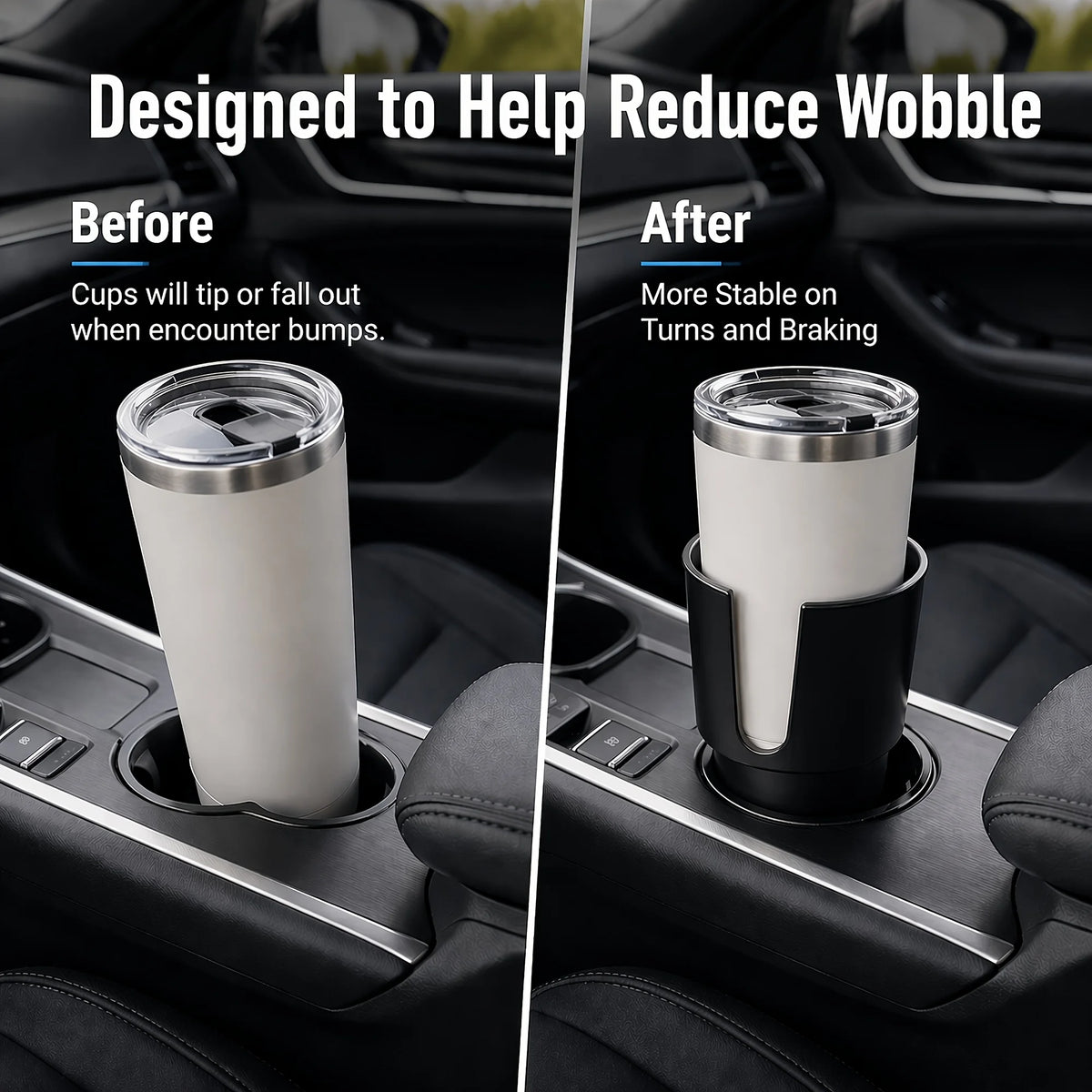 Adjustable Car Cup Holder Expander for Large Bottles and Mugs with Handles