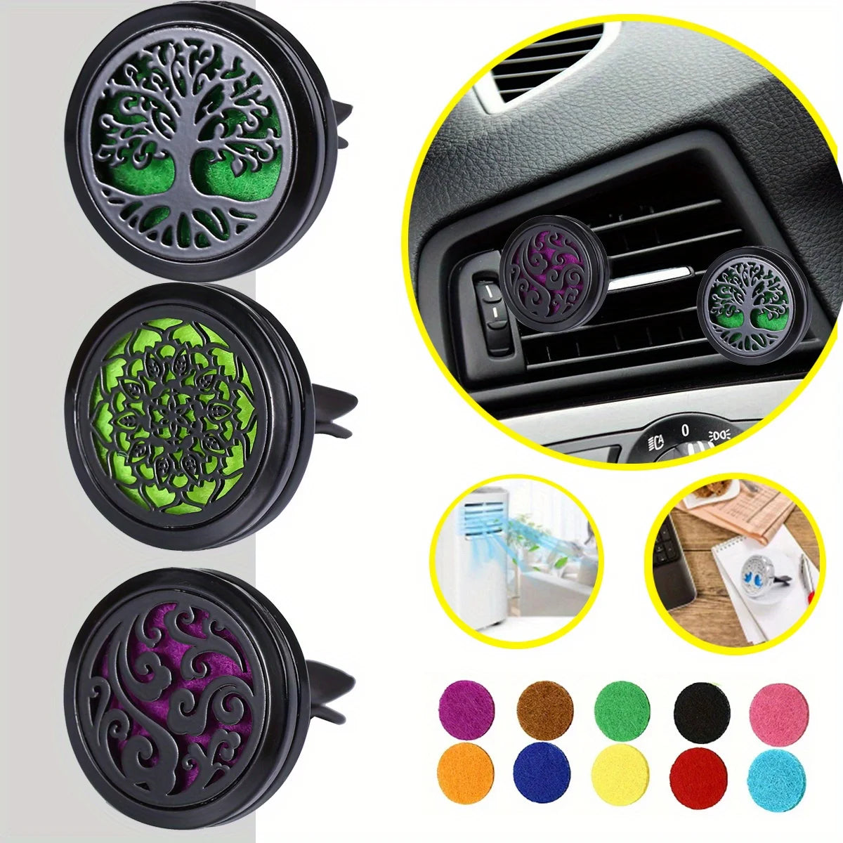 Car Air Vent Diffuser Clip | Stainless Steel Car Freshener Holder with 10 Refill Pads