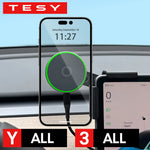 Car Phone Mount Holder 15W Magnetic Wireless Charger | Compatible with MagSafe for Tesla Model Y Jun