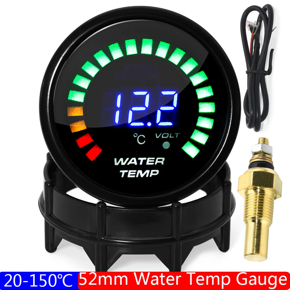 2" 52MM Digital LED Gauge Set | PSI Boost Vacuum Water Temp Oil Temp Oil Press Voltmeter detail view