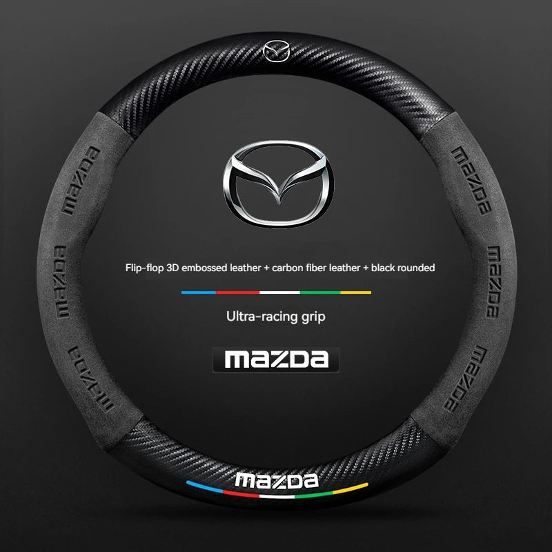 Carbon Fiber Suede Car Steering Wheel Cover | Compatible with Mazda 3 5 6 CX5 CX8 MX5 RX8 BT50