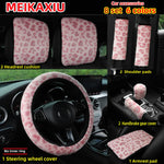 8 set fur leopard print car steering wheel cover, shoulder cover, gear shift cover, armr detail view