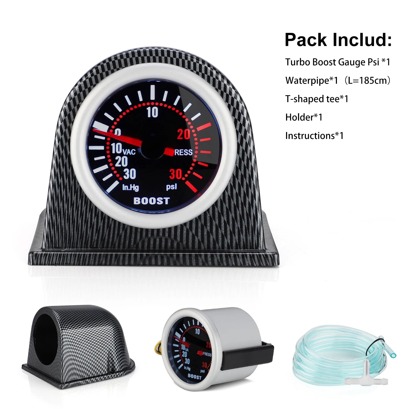 Universal 52mm Car Turbo Boost Gauge | LED Digital Pointer with Smoke Lens alternate view
