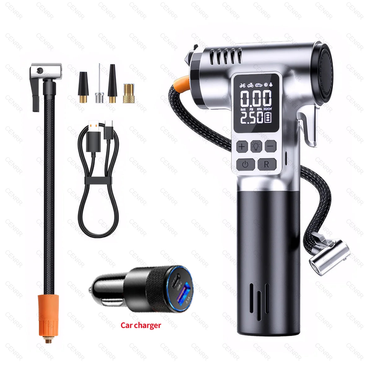 Wireless Car Tire Inflator | Portable Air Compressor with Emergency Tools close-up view