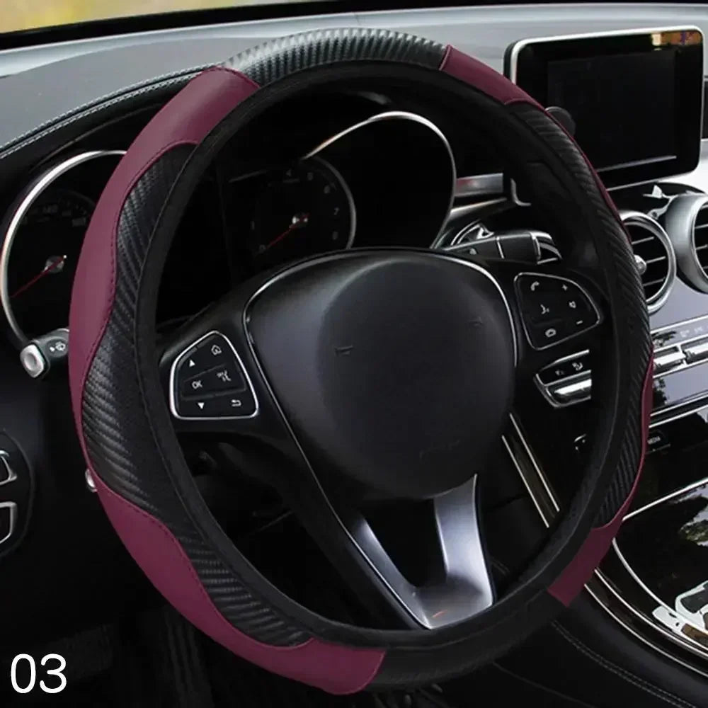 Car Steering Wheel Cover Breathable Anti Slip PU Leather Steering Covers Suitable 3 additional angle