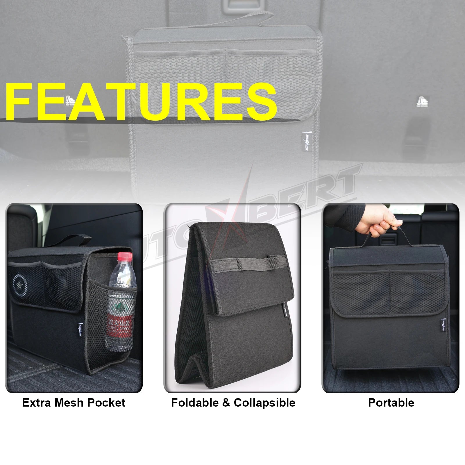 Car Trunk Organizer Felt Boot Organizer Storage Bag | Universal Collapsible Cargo B additional angle