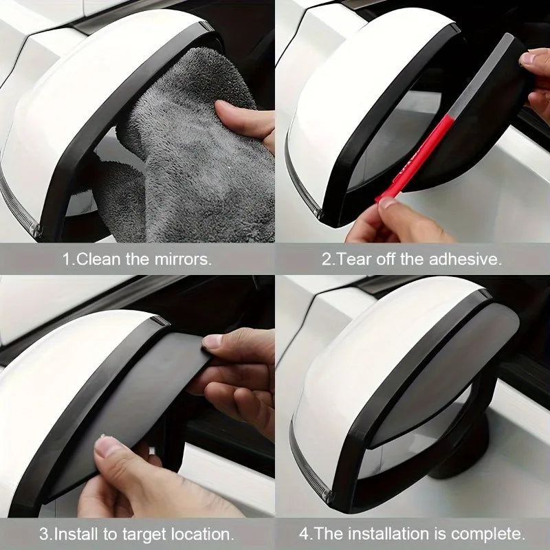 1 Pair  Black Car Rearview Mirror Rain Visors, Self-Adhesive Sun Shade Guards, Universal Fit for All Vehicles