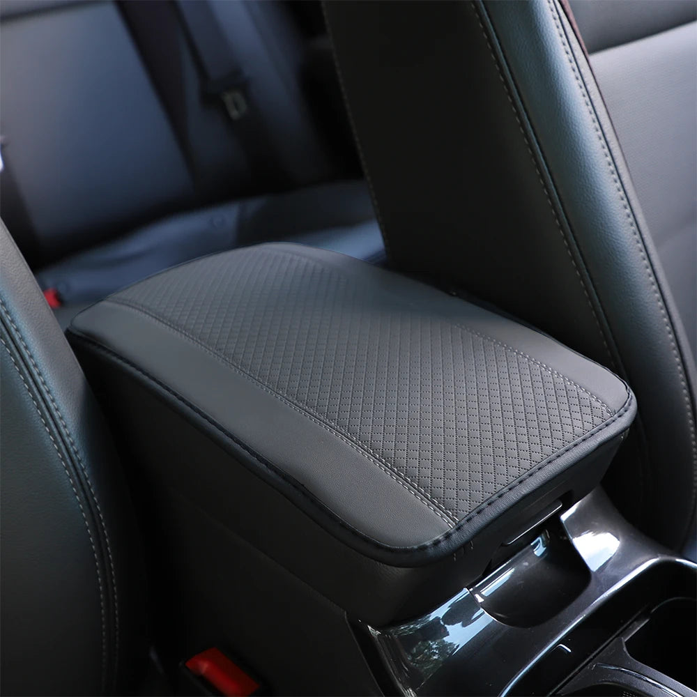 Color-Matched Double-Strand PU Leather Check-Pattern Embossed Car Armrest Pad Center Console Pad Car Decoration Item