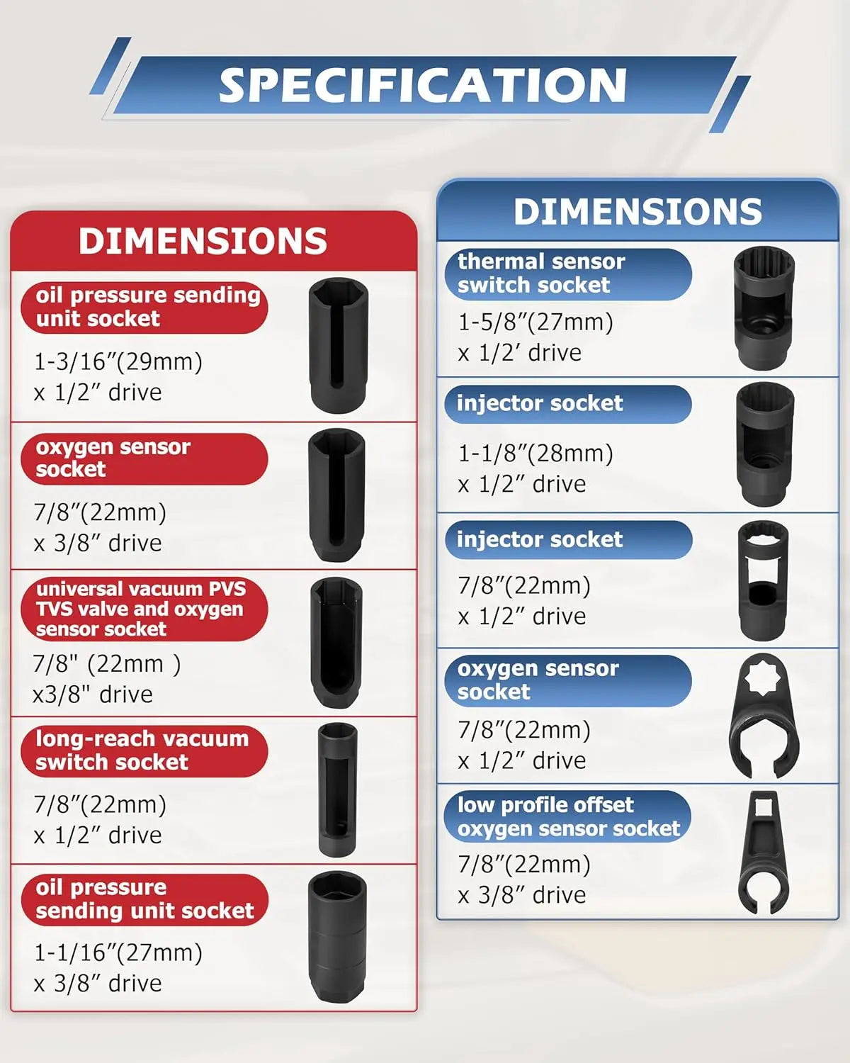 Universal Oxygen Sensor Socket Set O2 Lambda Sensor Removal Tool Kit Automotive Wrench close-up view