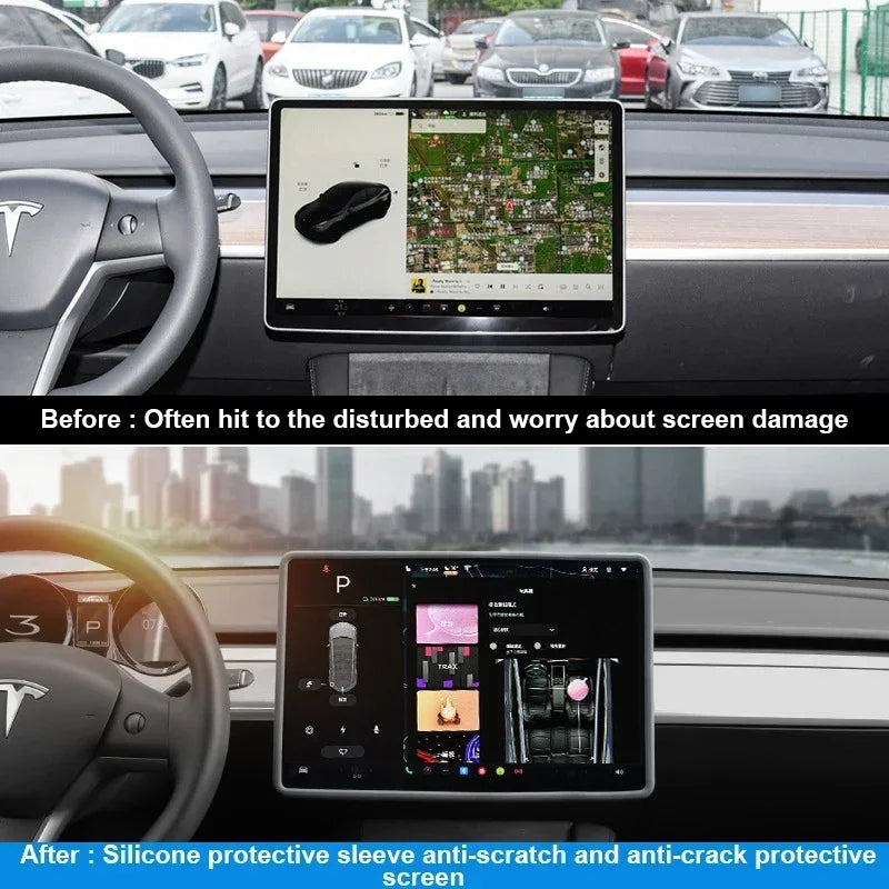Screen Protector Frame for Tesla Model 3 Y Juniper Silicone Anti-scratch Central Control Navigation Edge Protective Accessories