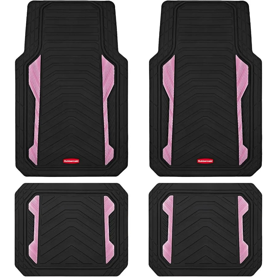 Heavy duty allweather car floor mats with dualtone pink aluminum inserts for universal fit in most SUVs sedans and vans featuri