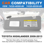 For Toyota Highlander 2009 2010 2011 2012 Car Front Sun Visor Panel Driver & Passenger Side Sunvisor Replacement 74320-48500-B0