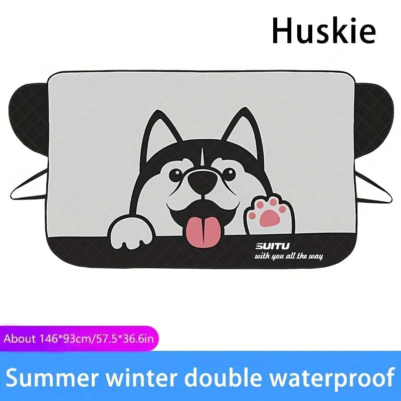Universal Cartoon Front Car Snow Frost Cover | Windshield Frost Protection & Sunshade lifestyle view