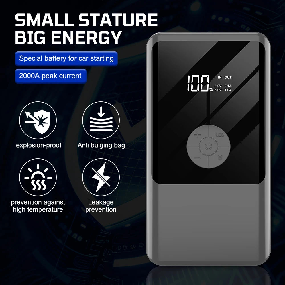 Car Jump Starter Automobile Battery Booster Power Pack Car Repair Tools Emergency Clip 8000mAh Tire Inflation Pump 2000A or SUV RV Truck Trailer Motorcycle Universal Auto Accessories