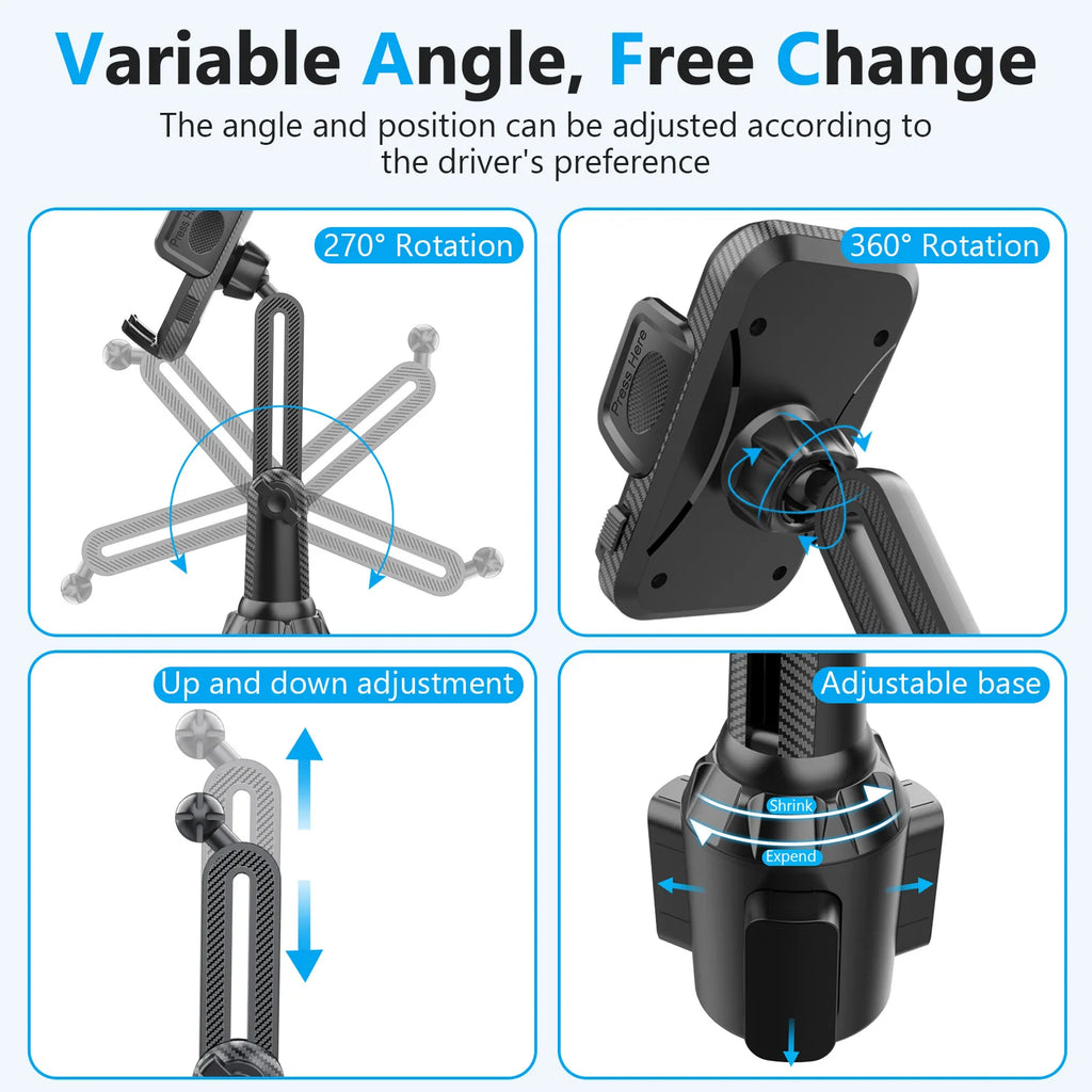 Adjustable Cup Holder Phone Mount | Universal Car Truck Golf Cart Accessory detail view