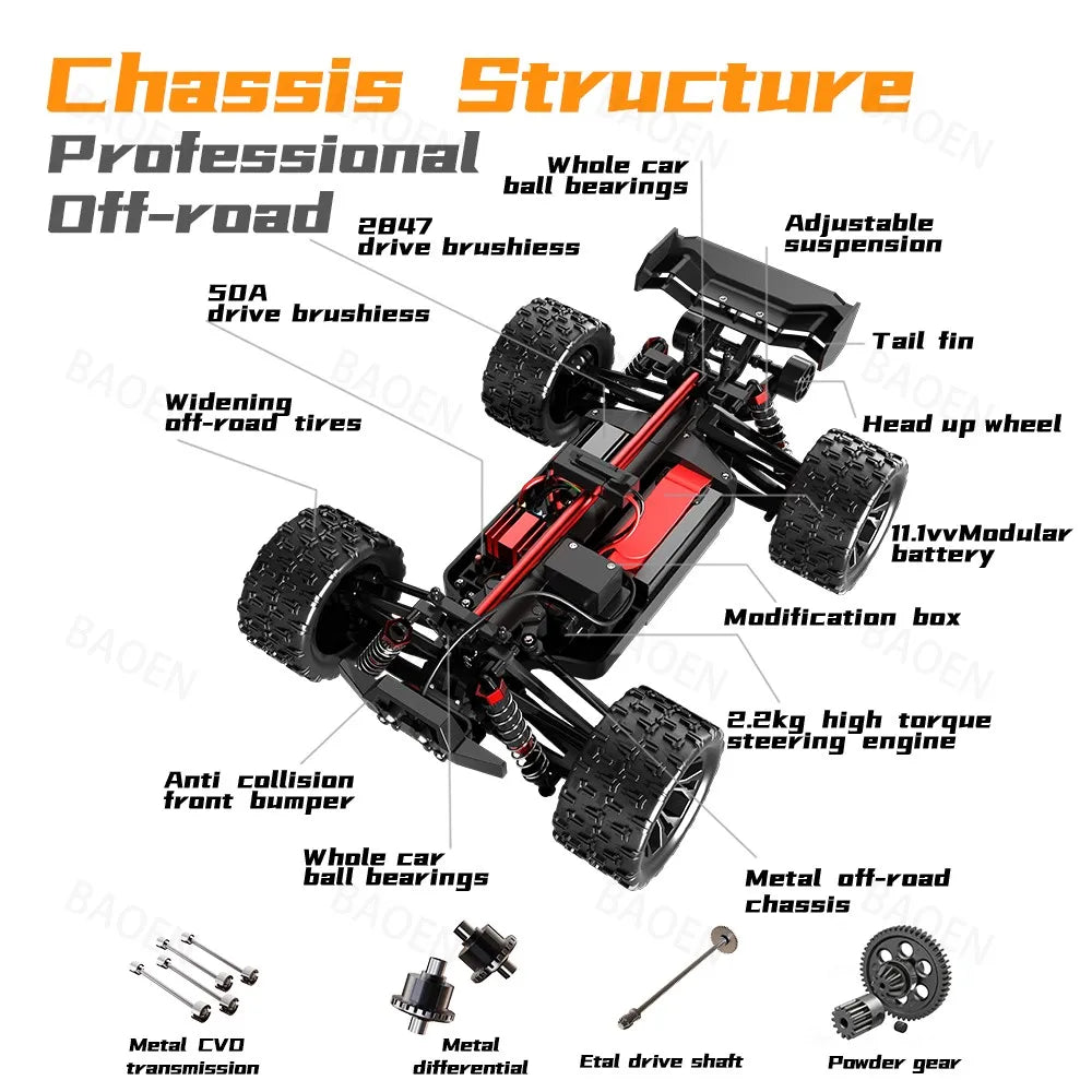9522 PRO Remote Control Car Parts Swing Arm, Pull Rod, Steering Cup, Tire, Chassis, T alternate view
