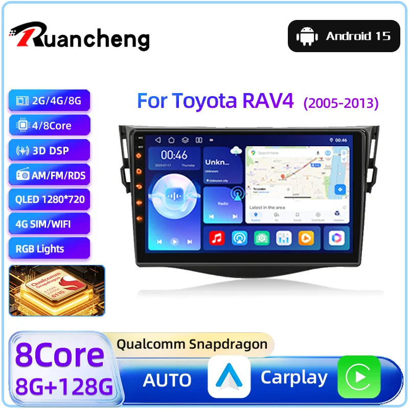 2026 New 2Din car radio, Snapdragon Android 15 supports CarPlay and Android Auto, suitable For Toyot