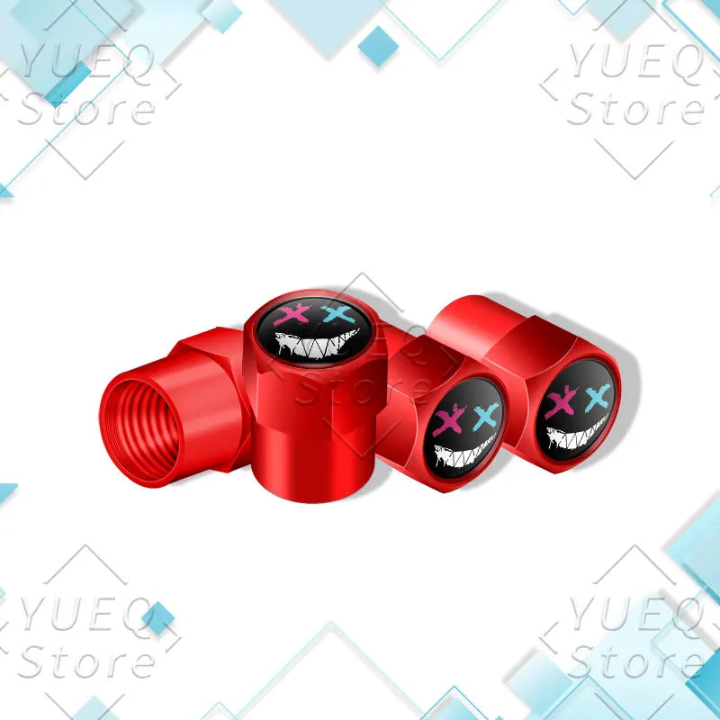 4Pcs XX Smiling Face Logo Pattern Car Tire Valve Caps | Universal Aluminum Tire Stem C close-up view