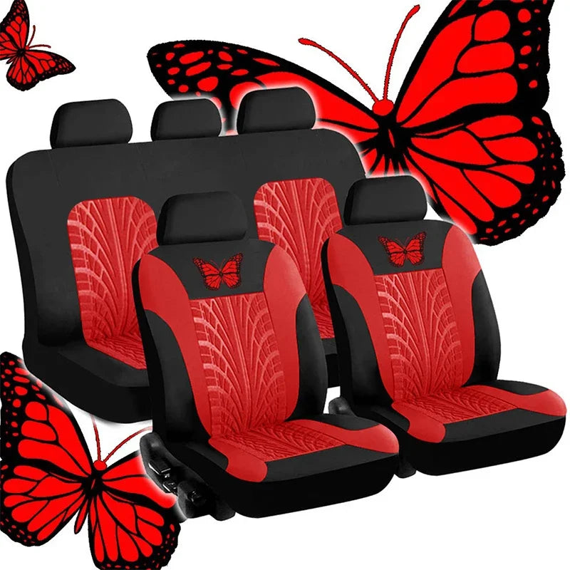 Car Seat Cover Full Set Universal Polyester Butterfly Pattern Embroidery close-up view