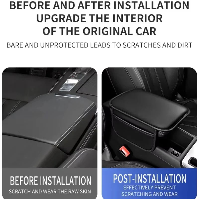 Leather Car Center Console Cover Armrest Box Mat Upgraded Armrest Box Cushion Arm Rest Mat with Side Storage Pocket
