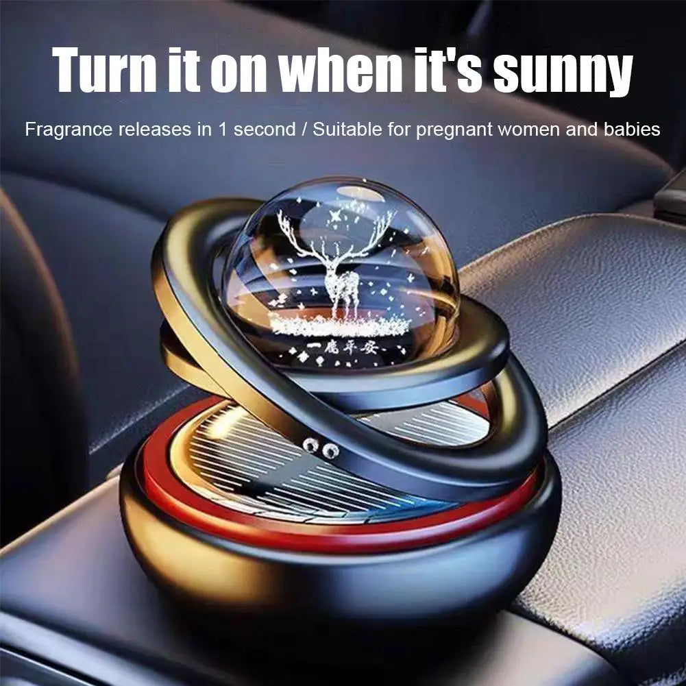 Car Air Freshener Solar Rotating Aromatherapy Star Ball Double Ring Suspended Ornament Diffuser Interior Decoration