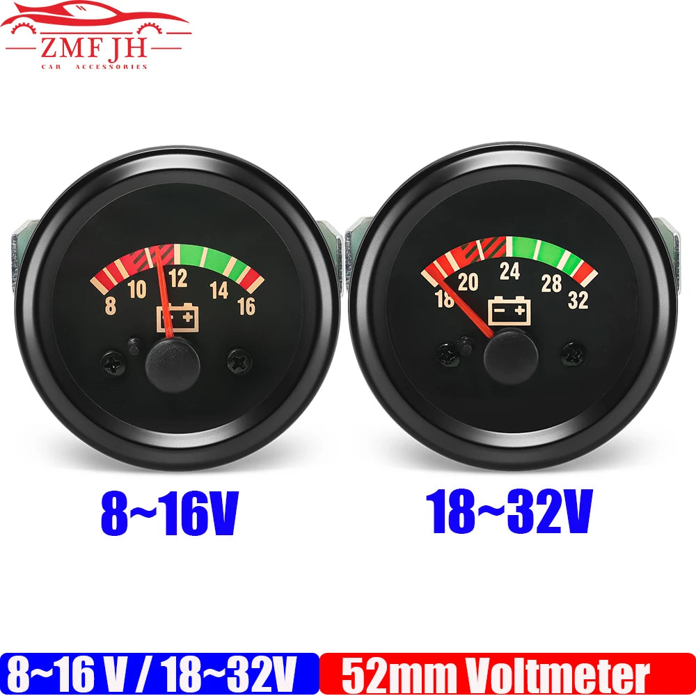 2" 52mm DC8-16V 18-32V Auto Car Voltmeter Generator Voltage Gauge Meter | 12V/24V Optional Pointer