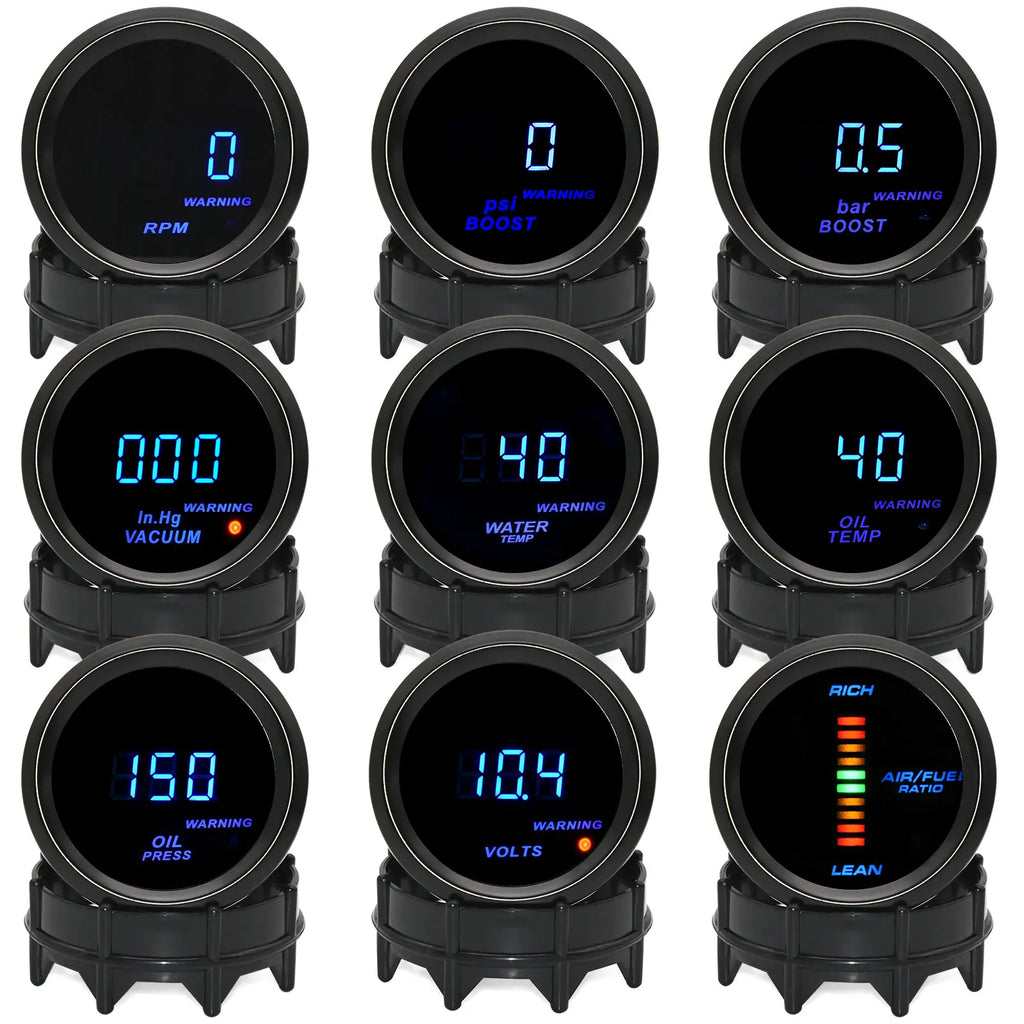 52mm Car Digital Water Temp Oil Temp Turbo Boost Gauge PSI BAR Oil Pressure Gauge Voltmeter Tachometer RPM Meter Holder Optional