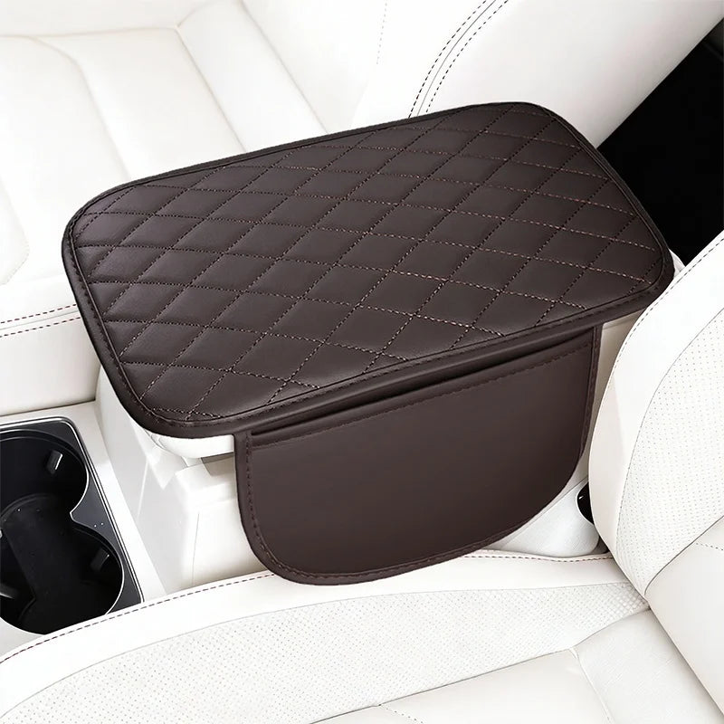 1PC Diamond Pattern PU Leather Car Center Console Armrest Cover, Protector with Dual Storage Pockets, Wear-Resistant