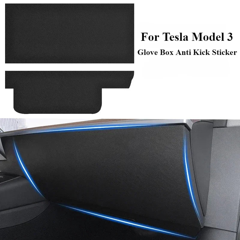 Carbon Fiber Glove Box Cover for Tesla Model 3 2017-2023 | Leather Anti-Kick Protection Sticker