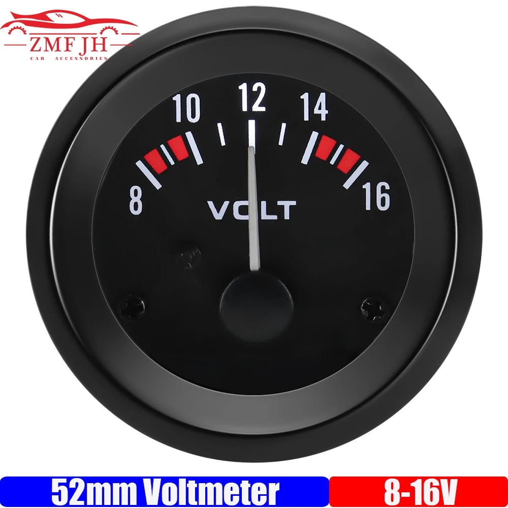 12V Car Voltmeter Gauge 2 inch 52mm | White LED Voltage Monitor for Gasoline Cars