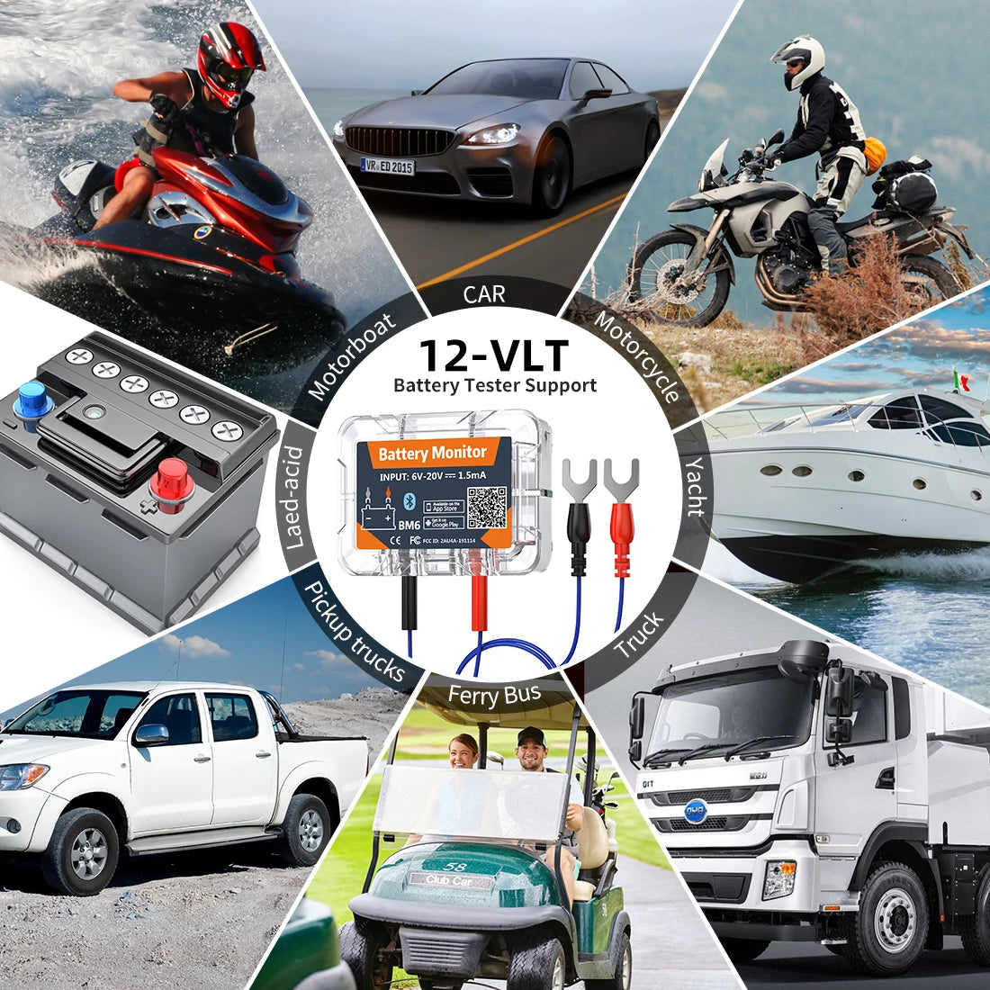 QUICKLYNKS BM6 Wireless Bluetooth 4.0 12V Battery Monitory with Car Battery Health Check APP Monitoring Battery Tester