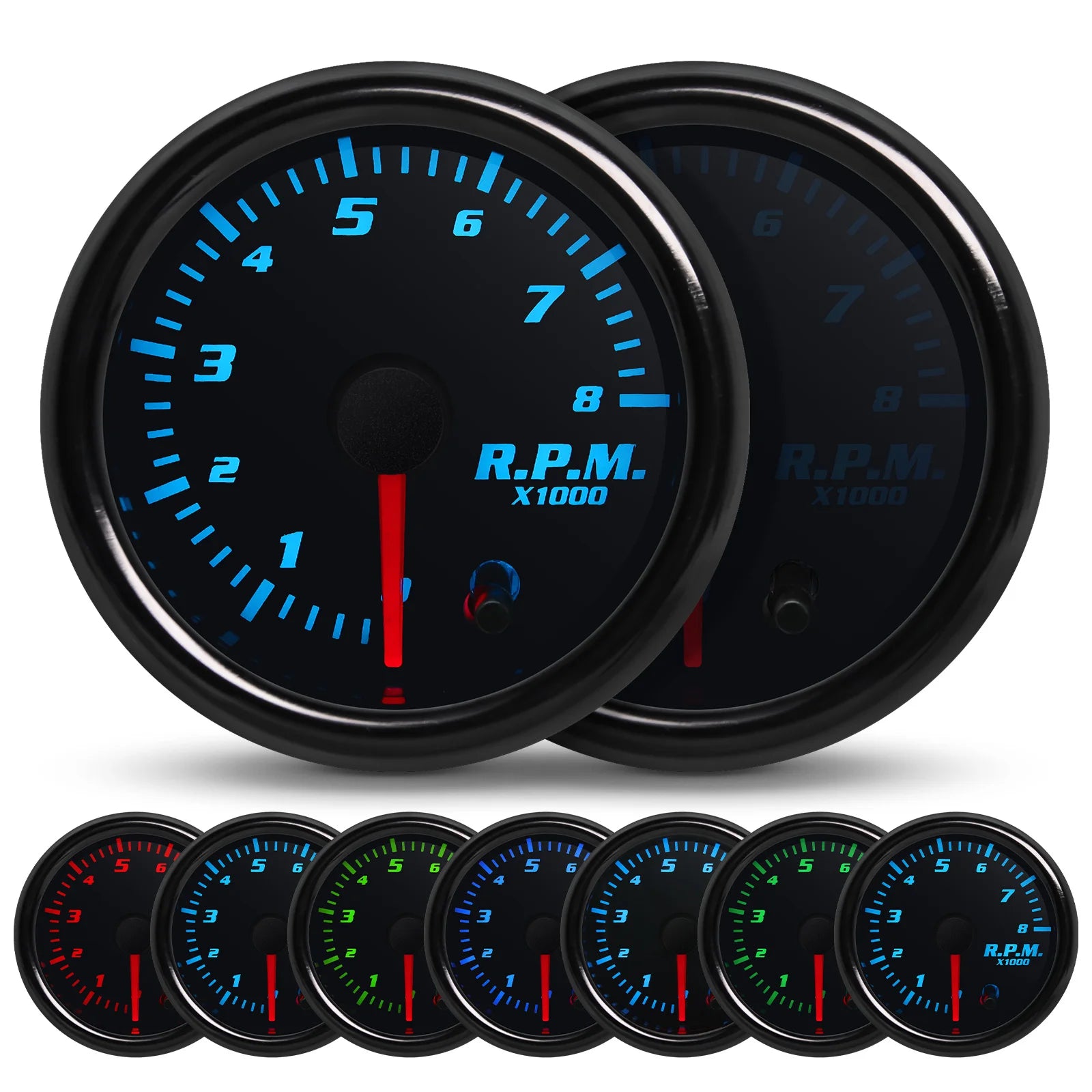 2'' 52mm 7 Color Car Gauge Set | Multi-Function 12V Gauge with Digital and Analog D additional angle