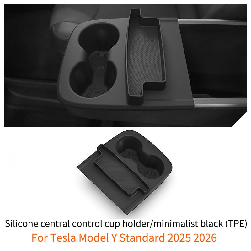 For Tesla Model Y Standard 2026 Multifunctional Silicone Central Control Cup Holder+Storage Box Glasses Holder Tray Accessories
