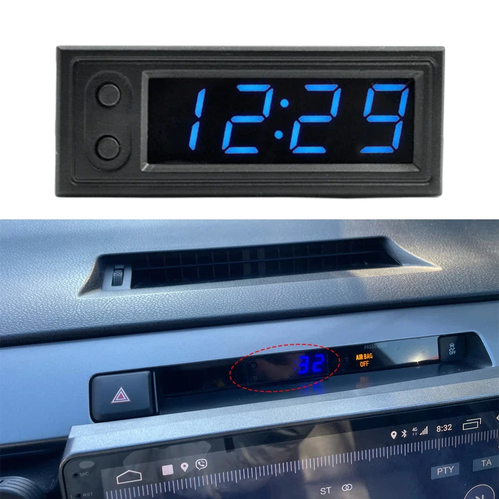 3 in 1 Car Temperature Clock Voltmeter | Luminous Digital Gauge for 12V Vehicles close-up view