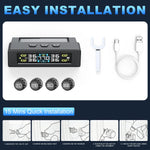 T20 USB/Solar Charging TPMS Car Tyre Monitor with 4 or 6 External Temperature Sensors Digital LCD Display 0-9.9Bar Tire Pressure Gauge Universal Smart 433.92MHz Auto Security Alarm