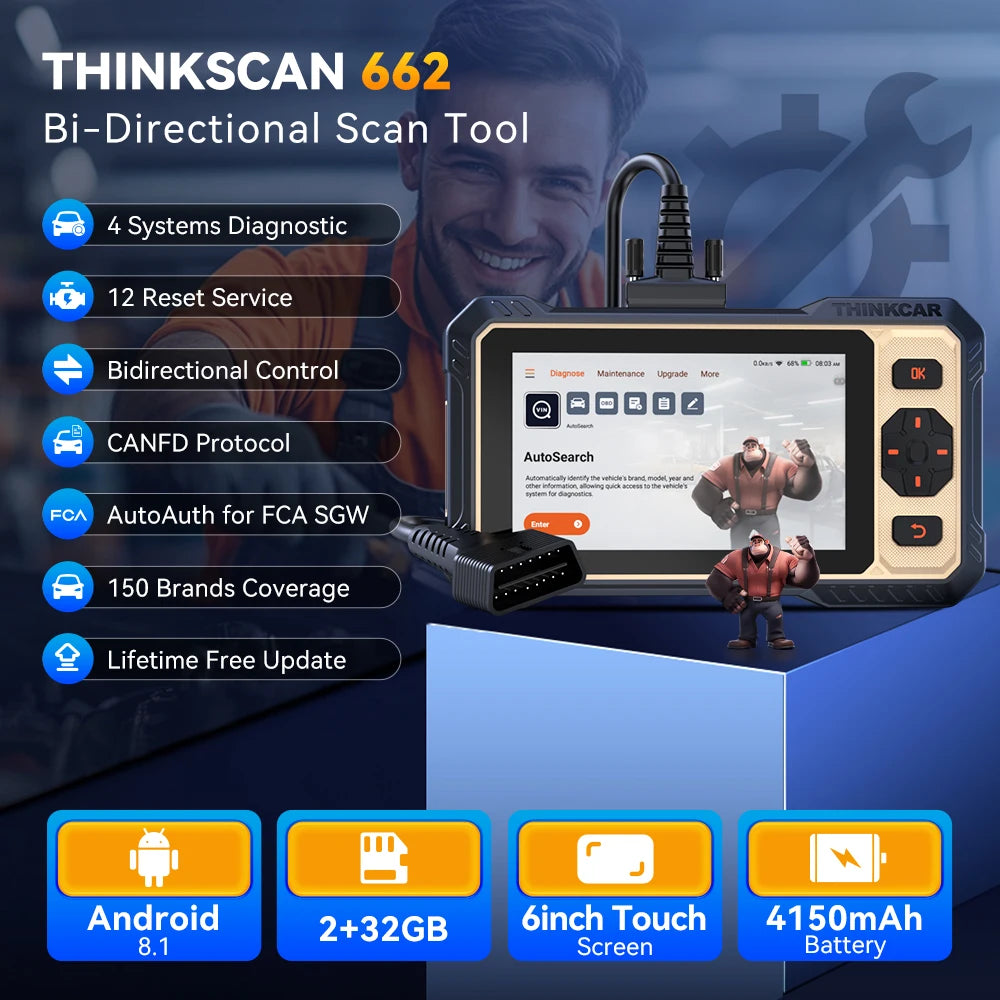 Thinkcar Thinkscan 662 Diagnostic Tools ECM/TCM/SRS/ABS Systems Car OBD2 Scanner 12 R alternate view
