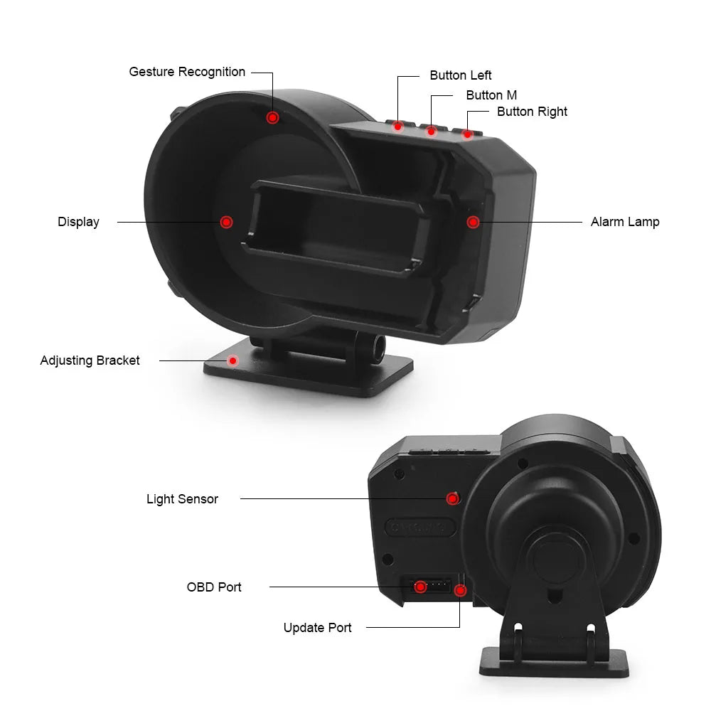A590s Head Up Display Full LCD OBD2+GPS Instrument Panel Modification HUD Gauge RPM Voltage Oil Pressure Turbo Meter