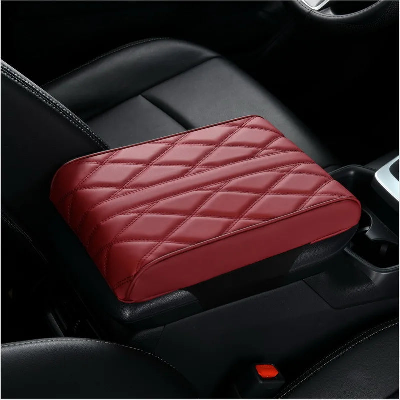 Center Console Arm Rest Protection Cushion Car Armrest Mat Wave Embroider PU Leather Auto Armrests Storage Box Cover Pad