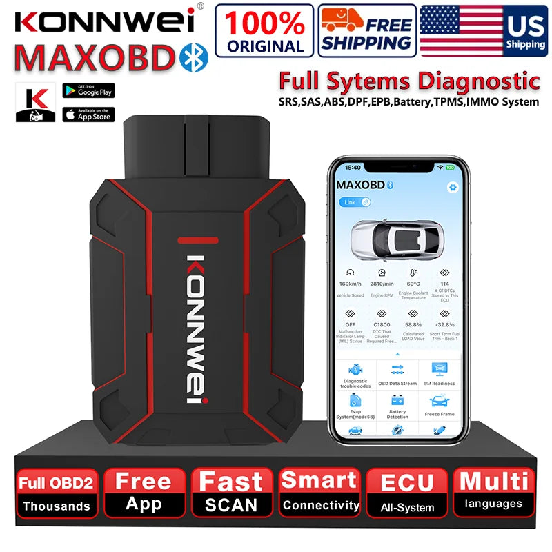 2026 KONNWEI MAXOBD Car OBDII Fault Diagnostic Tool Full System SAS SRS