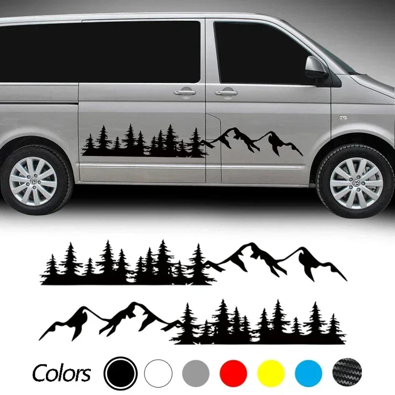 Car Stickers 2 Pac Door Side Stick Mountain Forest Decals for RV Off-Road PVC Waterproof Sunscreen