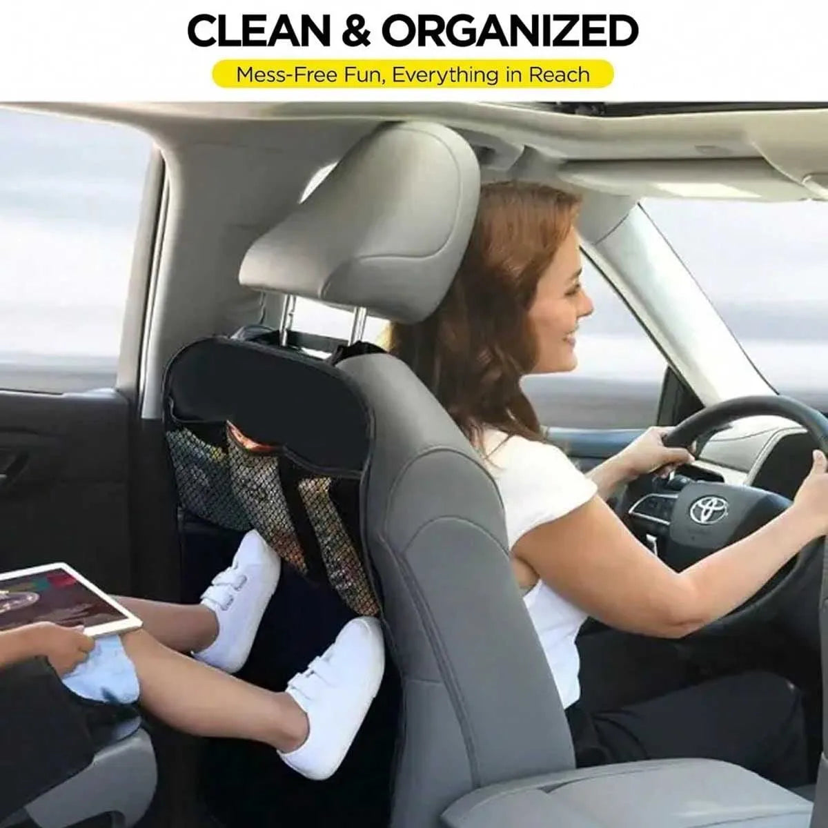 Car rear seat storage case with 3 storage pockets, oversized waterproof rear seat pro alternate view