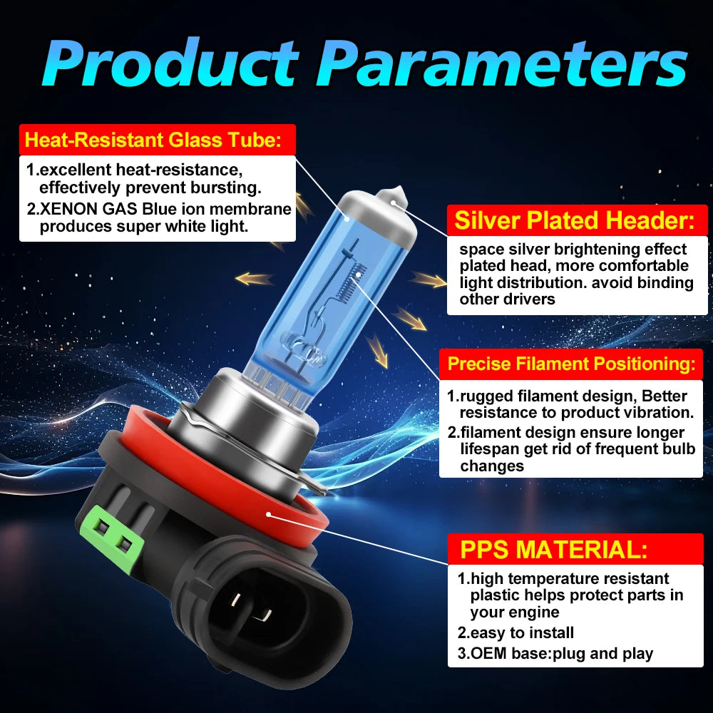 200W 20000LM H7 H11 Halogen Headlight H1 H4 9012 9007 H13 Hi/Lo Beam 12V 6000K Canbus close-up view