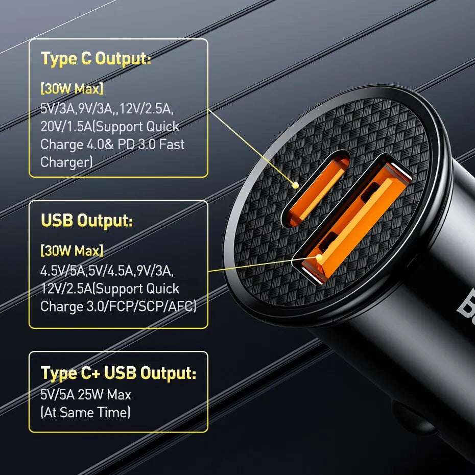 30W USB Car Charger Quick Charge 4.0 3.0 USB PD Fast Charging additional angle