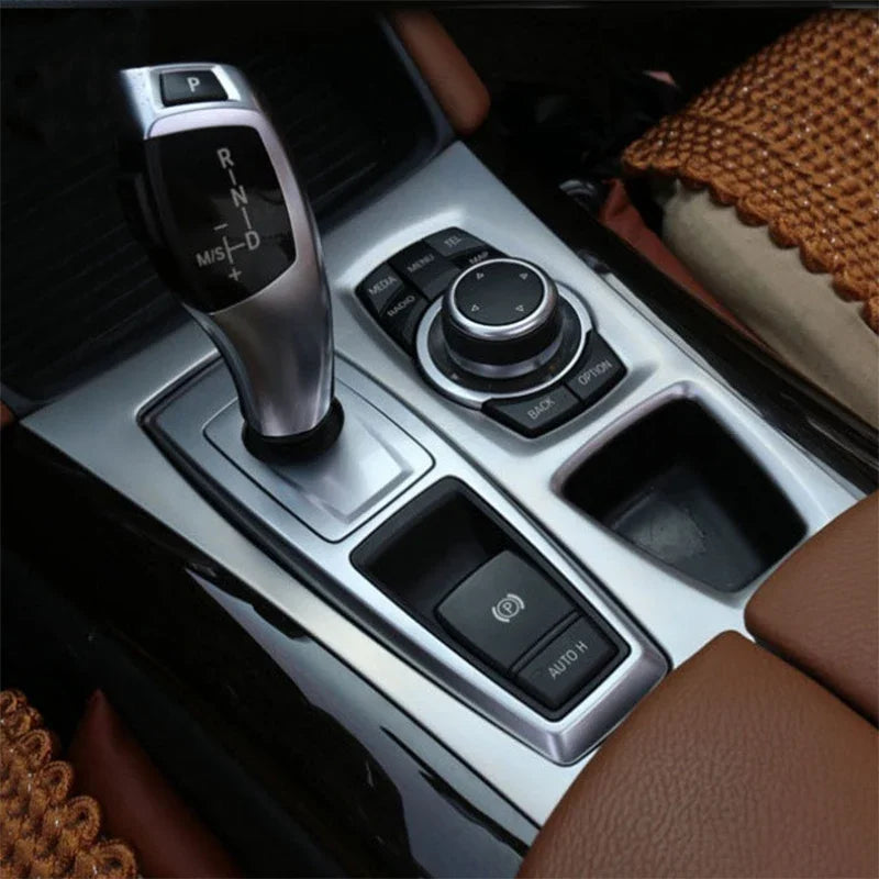 Car Styling For BMW X5 X6 E70 E71 Console Gearshift Frame Decorative Trim Strips Stain close-up view