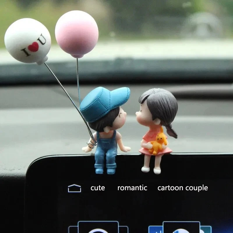 Cute Ornaments Couple Action Figurines Balloons For Car Dashboard Decoration additional angle