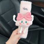 Cute Cartoon Bear Car Seat Belt Cover Imitation Rabbit Fur