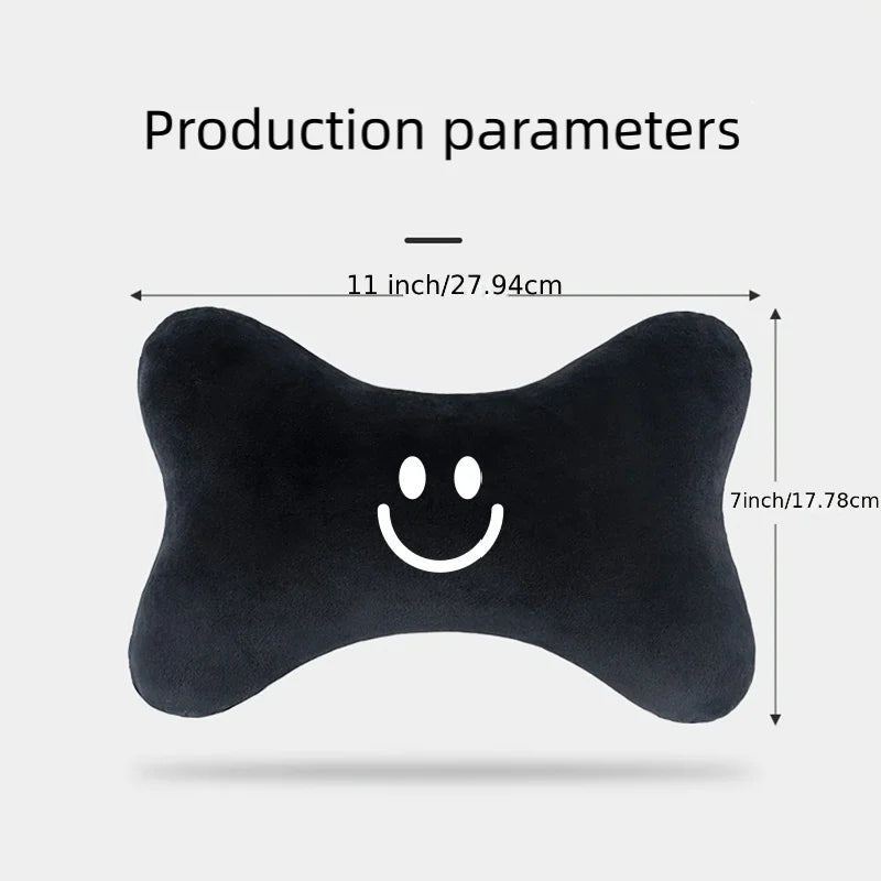 Black Bone-Shaped Car Neck Pillow with Smiley Face additional angle
