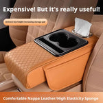 Car Armrest Cushion Organizer PU Leather Center Console Pad