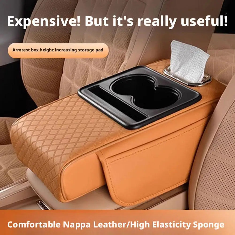 Car Armrest Cushion Organizer PU Leather Center Console Pad